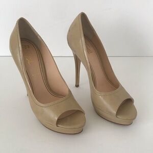 🔴CLEARANCE🔴 Size 36.5 Jerome C Rousseau Tan Open Toe Pumps